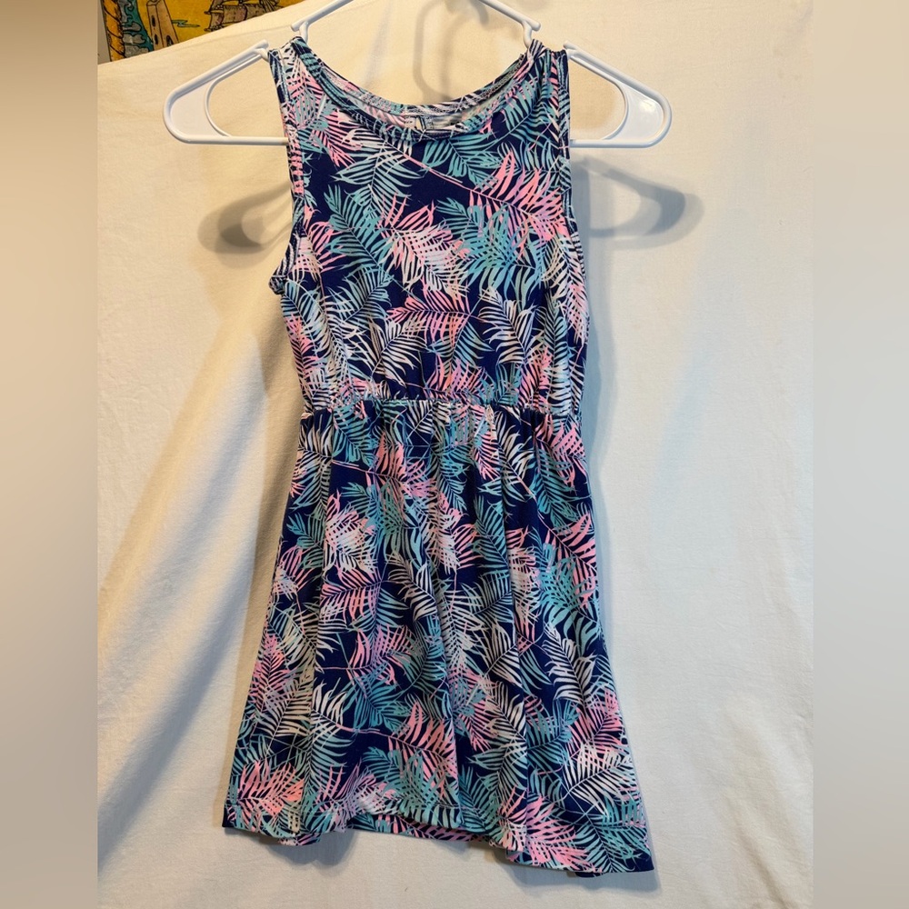 One Step Ahead Leafy Print Sleeveless Dress - Pink, Blue, Green